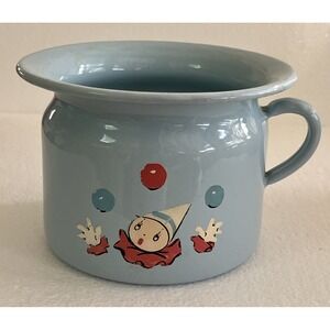 Blue Enamelware Child's Clown Chamber‎ Pot Made In Germany Vintage Collectible